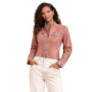 John Carlisle Vintage Dusty Rose Distressed Leather Moto Fitted Jacket